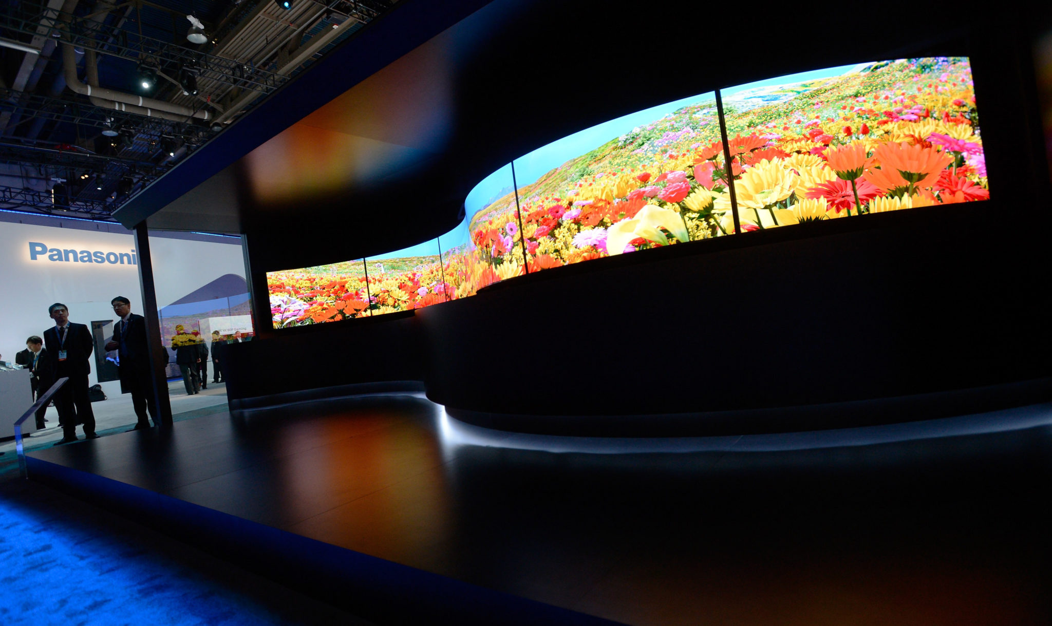 LAS VEGAS, NV - JANUARY 07: Panasonic's 4K curved OLED televisions are displayed at the Panasonic booth at the 2014 International CES at the Las Vegas Convention Center on January 7, 2014 in Las Vegas, Nevada. CES, the world's largest annual consumer technology trade show, runs through January 10 and is expected to feature 3,200 exhibitors showing off their latest products and services to about 150,000 attendees. (Photo by David Becker/Getty Images)